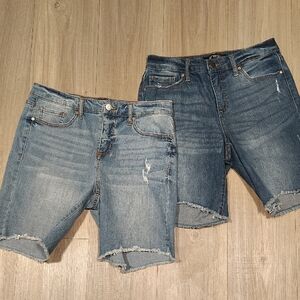 Energie Two-Pair Distressed Denim Shorts in Light and Medium Blue Size/9